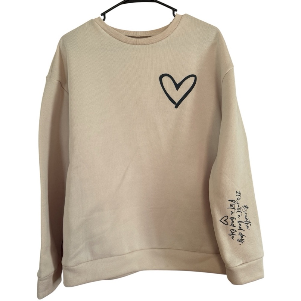 SHEIN Cream Crew Neck Sweater with Heart Design